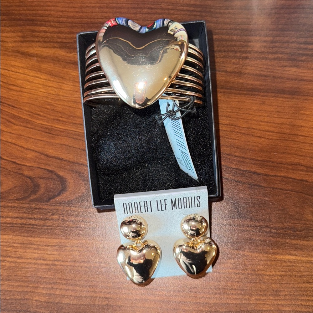 Robert Lee Morris Gold Heart Bracelet and‎ Earrings